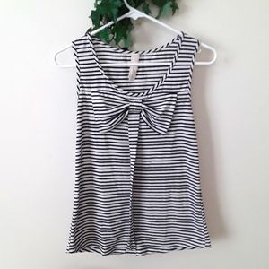 Navy Blue and White Striped Bow Tank Top